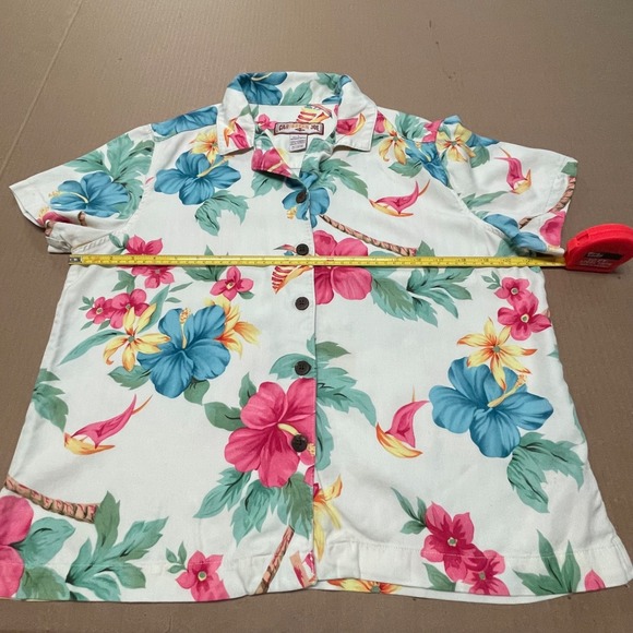 Caribbean Joe Womens Size Large Multicolor Floral Short Sleeve Button-Up Shirt - Picture 6 of 12